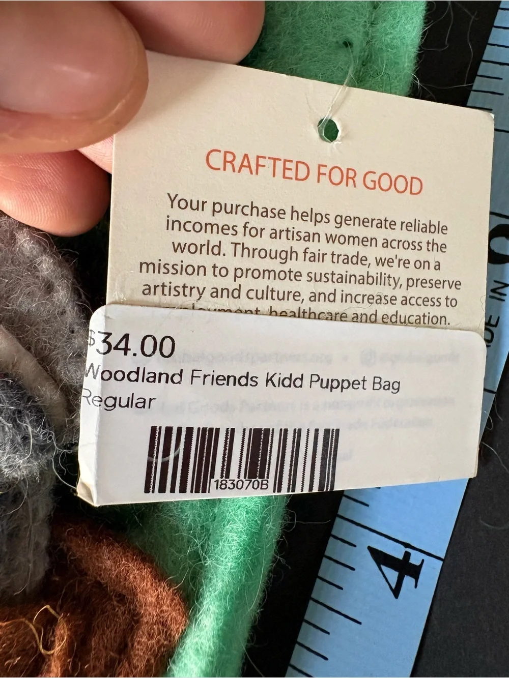 Global Goods Partners Children’s Felted Wool Tote With Three Finger Puppets